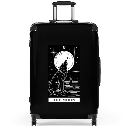 Tarot Card The Moon Wolf Howling Suitcases