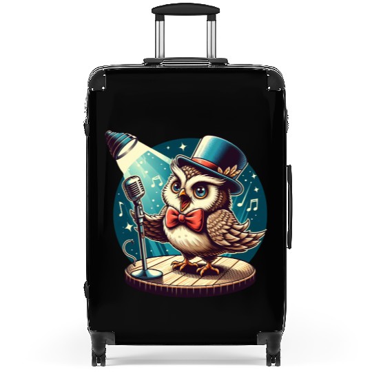 Cute Owl With A Hat Singing Karaoke Suitcases