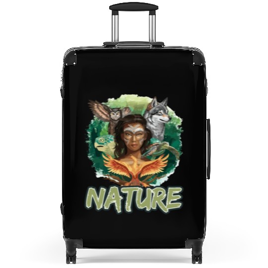 Nature-Inspired Wolf Owl Turtle Phoenix Woman Suitcases