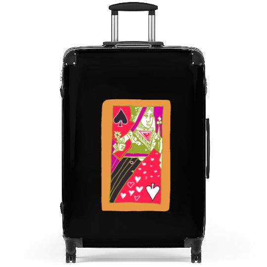 Orange Queen Of Spades Playing Card Suitcases