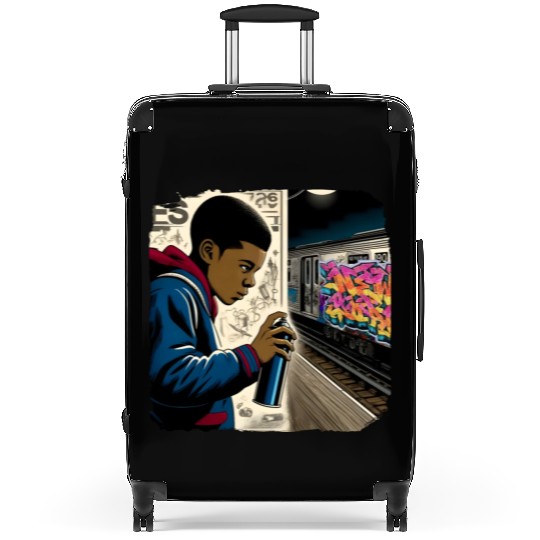 AI Teen in Underground Subway Layup -Masked Border Suitcases