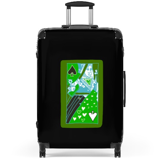 Green Queen of Spades Playing Card Suitcases