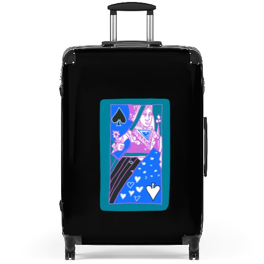 Teal Queen Of Spades Modern Art Playing Card Suitcases