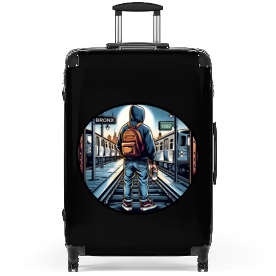 AI Teen in Outdoor Subway Yard - Circle Border Suitcases