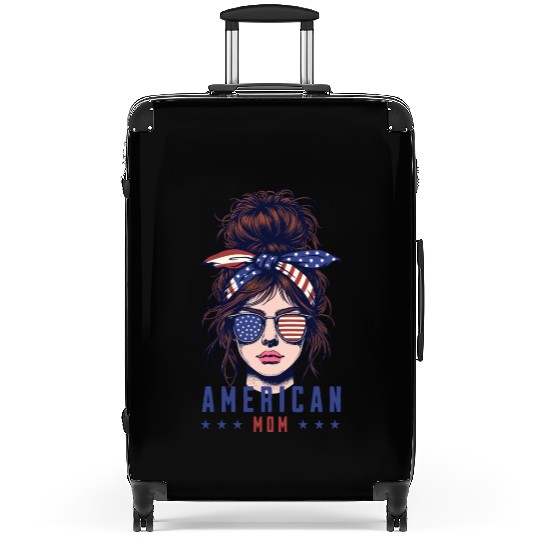 Messy bun hair american flag Suitcases