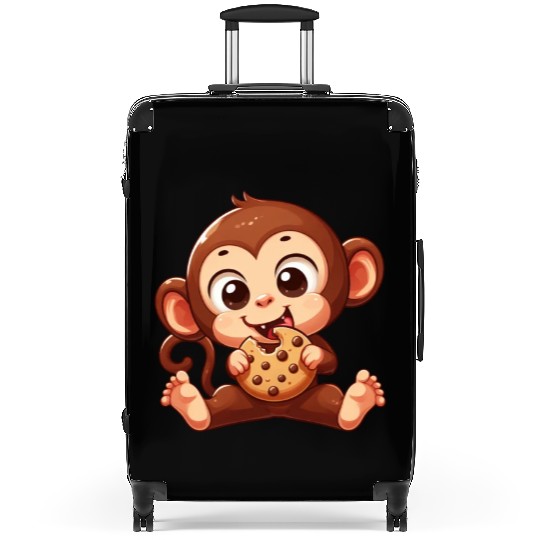 Cute Chimpanzee with Cookie Cartoon Suitcases
