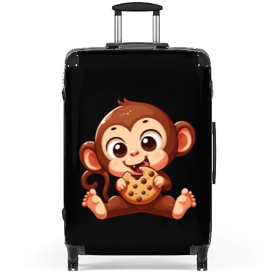 Cute Chimpanzee with Cookie Cartoon Suitcases