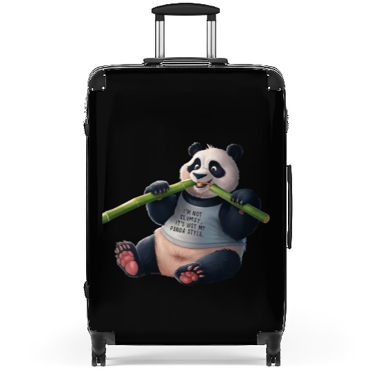 Panda Paradise: Serene Panda Enjoying a Bamboo Fea Suitcases