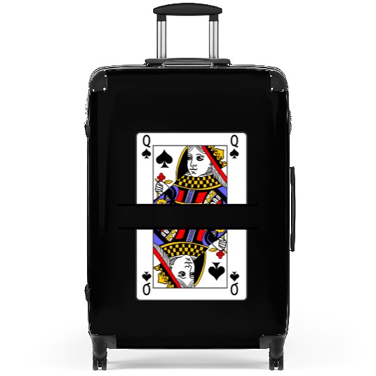 Playing card queen of spades with banner space Suitcases