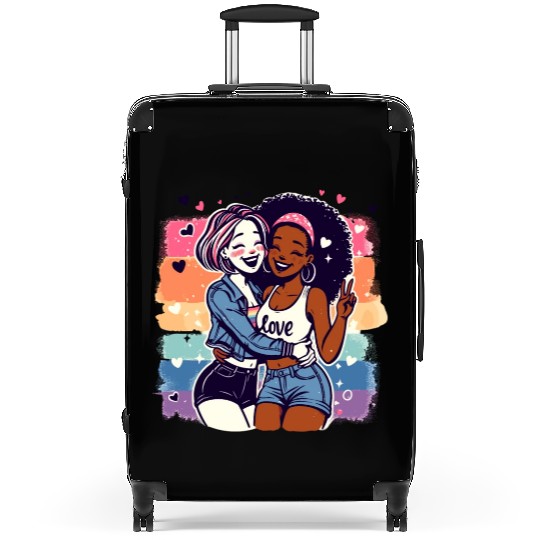 Cute Sapphic Lesbian Whitey Melanin Rainbow Pride Suitcases