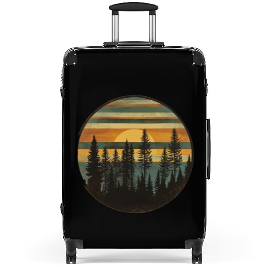 Sunset Forest Nature Outdoors Retro 80s Vibe 3 Suitcases