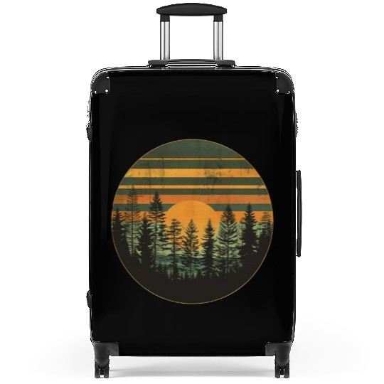 Sunset Forest Nature Outdoors Retro 80s Vibe 4 Suitcases