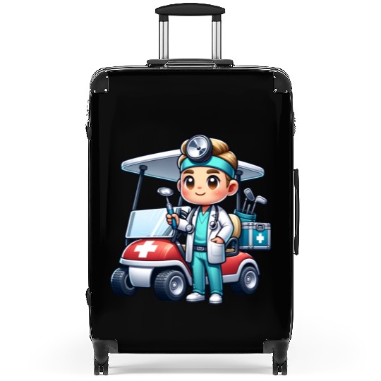 Cute golfer doctor standing Suitcases