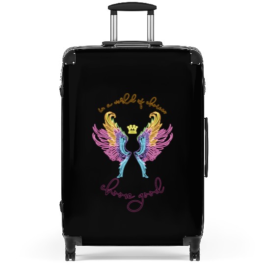 Neon angel wings with a crown Suitcases