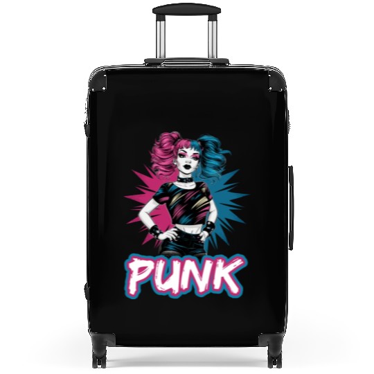 Punk girl with pink and blue hair retro style for Suitcases