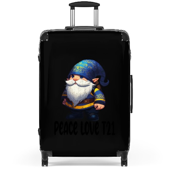 t21 gnomes Peace Love Suitcases
