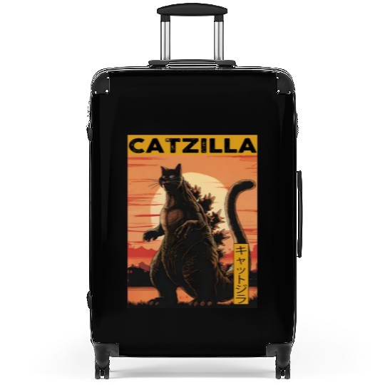 Catzilla Vintage Funny Cute Cat Art Japanese Sunse Suitcases