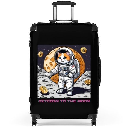 Bitcoin to the moon cat Suitcases