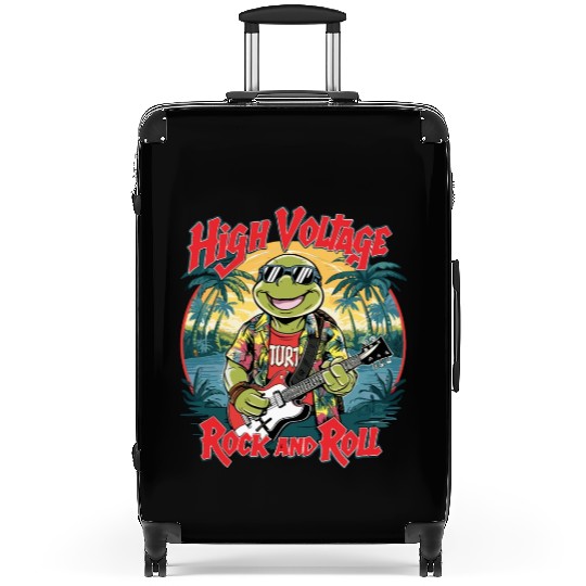 Funny Turtle with Guitar Rock and Roll Suitcases