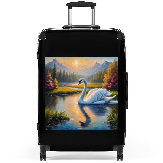 white swan in river Suitcases