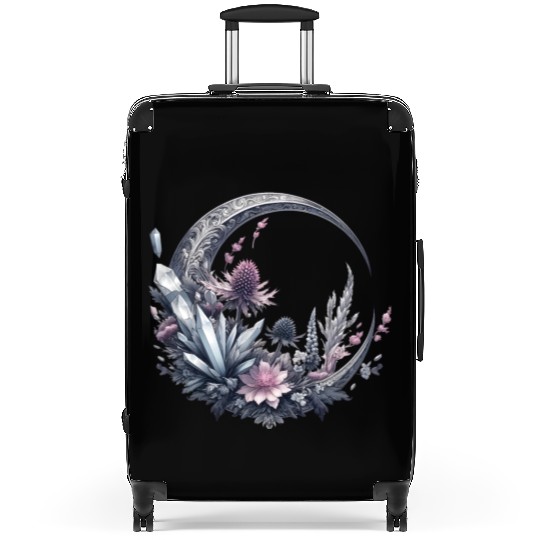 Crescent moon in silver, with crystals and flowers Suitcases