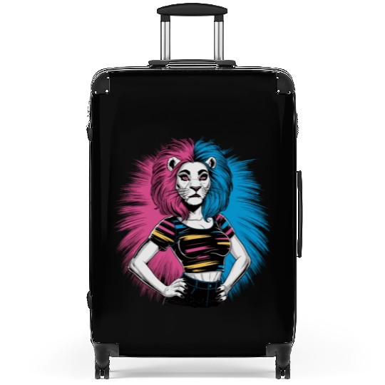 Punk Lion with pink and blue hair retro style for Suitcases