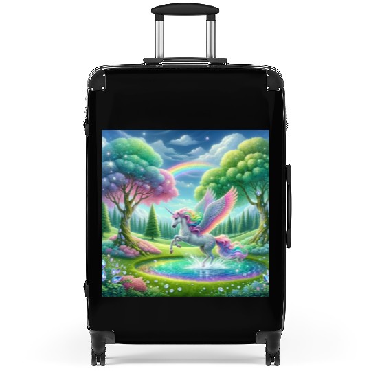 Enchanted Rainbow Unicorn Over Sparkling Pond Suitcases