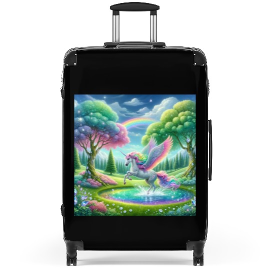 Enchanted Rainbow Unicorn Over Sparkling Pond Suitcases