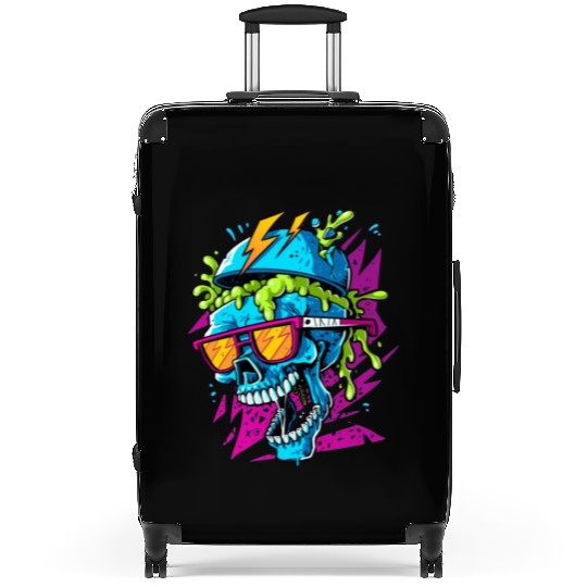 80's skull, retro vibes Suitcases