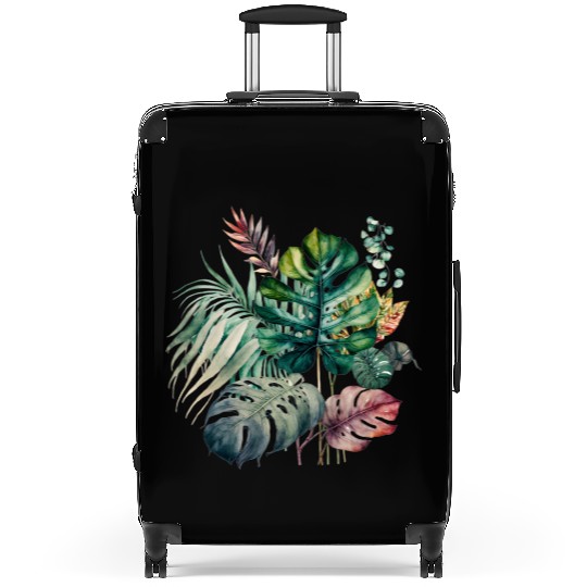 Watercolor Tropical Leaves Clipart, Tropical Leaf Suitcases
