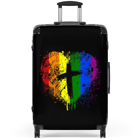 Rainbow Heart with Cross Gay Pride LGBT Christian Suitcases