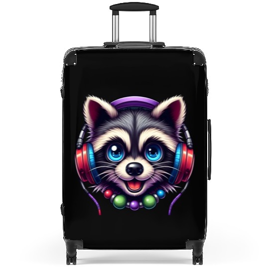 Colorful Raccoon Headphones Graphic Music Lover Suitcases