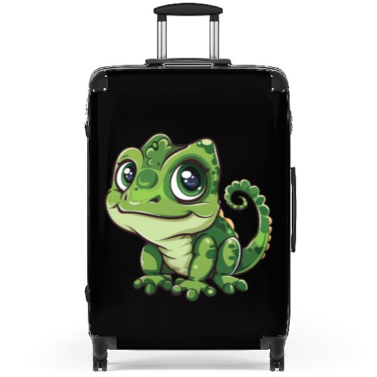 Adorable Wide-Eyed Green Chameleon Suitcases