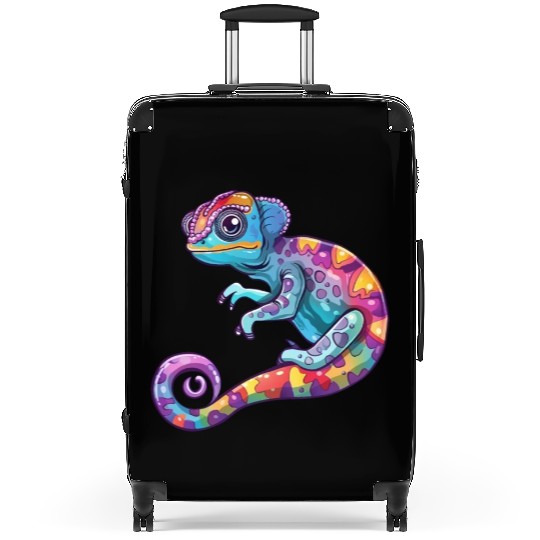 Colorful Chameleon Fantasy Creature Suitcases