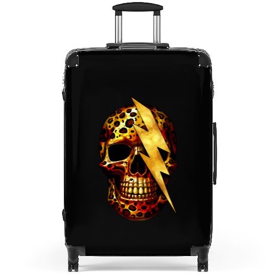 Skull with Leopard Print & Gold Spark Suitcases