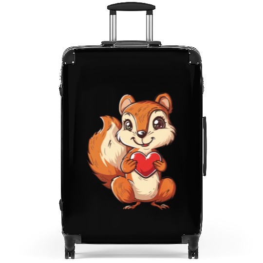 Adorable Squirrel with Red Heart Illustration Suitcases