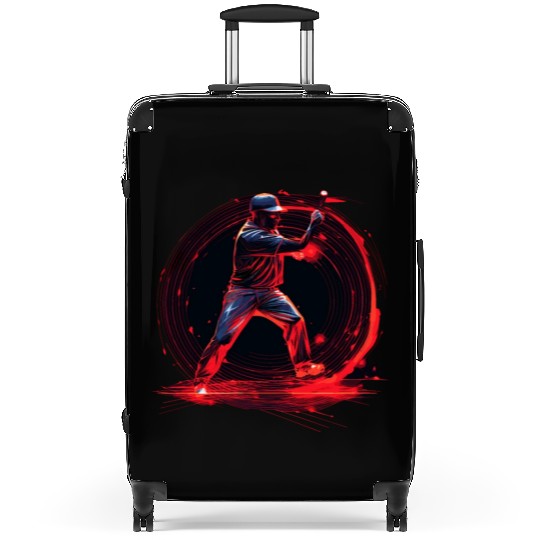 Baseball Pitcher in Red Neon, Pop Art Suitcases