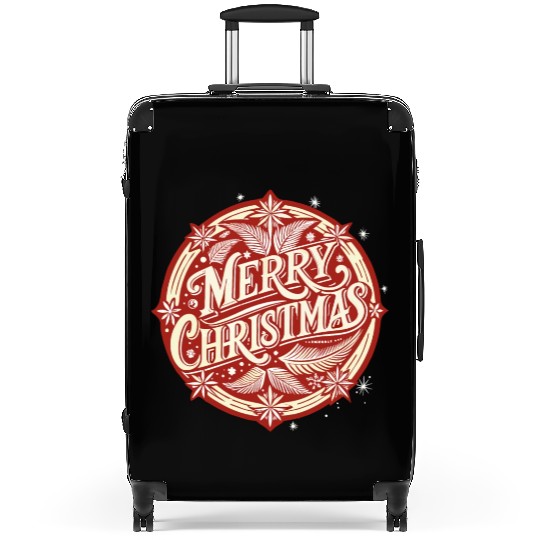 White and Red Merry Christmas Graphic Suitcases