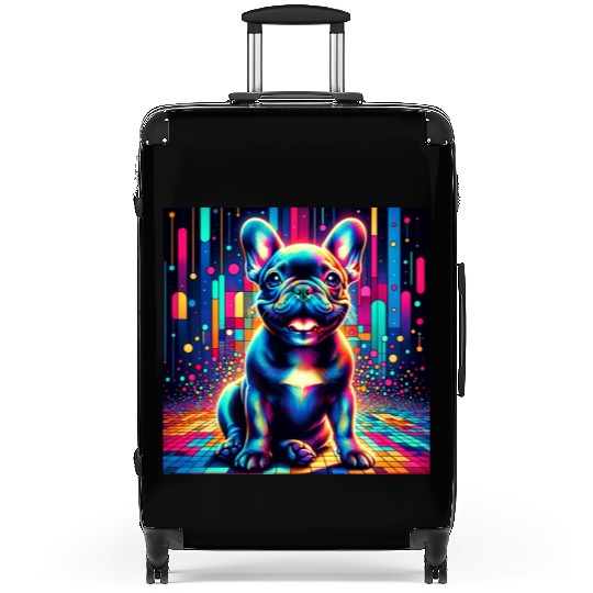 French Bulldog Neon Art Suitcases