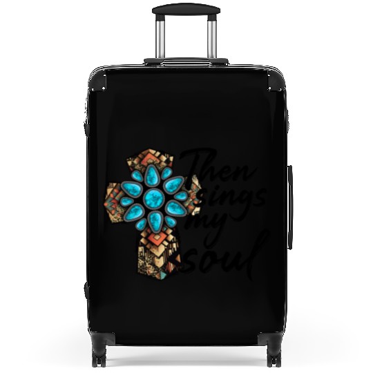 Turquoise Cross Western Aztec Art Suitcases