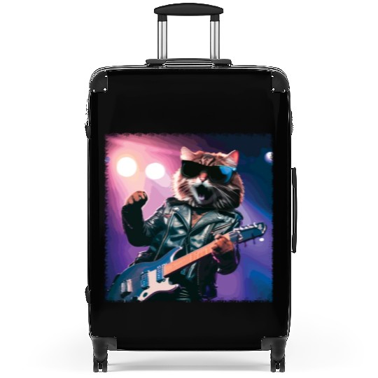 Funny Cat Plays Guitar Instruments Cute Concert Suitcases