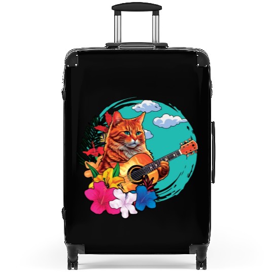 Musician Cat Plays Guitar Instruments Rock Aloha Suitcases