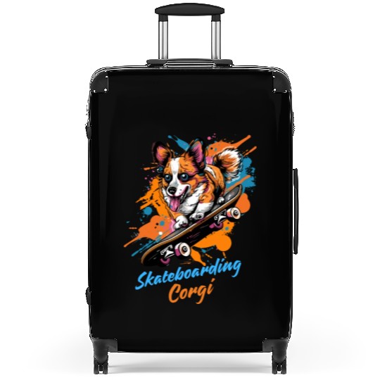 Skateboarding Corgi Adventure Suitcases