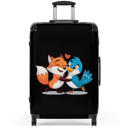Cute Fox and Bird Love Suitcases