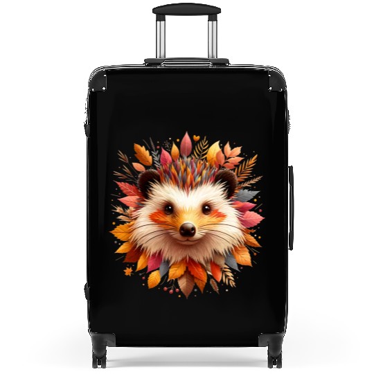 beautiful hedgehog, made from different leaves Suitcases