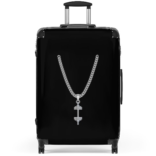 A silver Necklace with a silver Dumbbell Pendant Suitcases