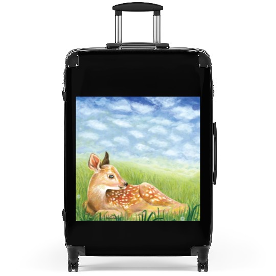 Cute Little Fawn in the Grass Illustration Suitcases