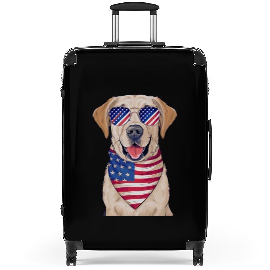 Labrador Retriever donning Suitcases