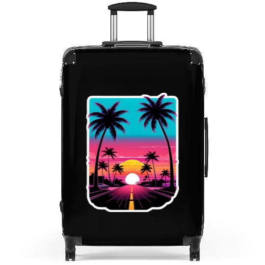 Lonely Road to Miami Sunset Vaporwave 80s Suitcases