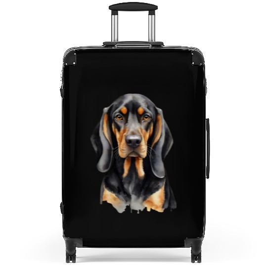 Elegant watercolor Black & Tan Coonhound Dog Suitcases